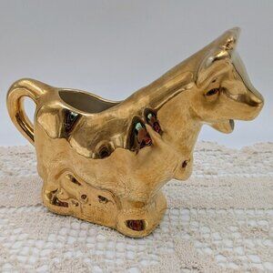 1960s Vintage 22K Gold Plated Ceramic / Porcelain Cow Creamer / Pitcher
